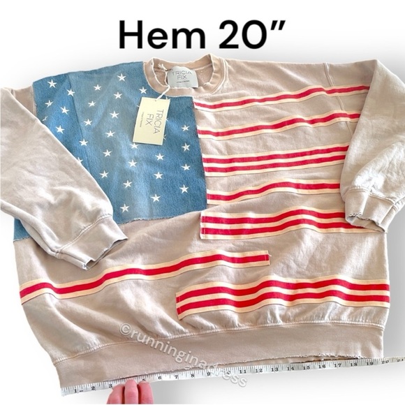 NWT Free People X Tricia Fix Stripes And Stars Pullover Size Large Tan Blue Red - Picture 13 of 15